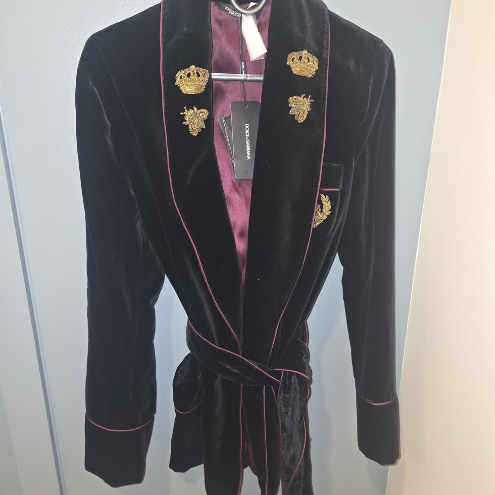 Dolce & Gabbana Black and Purple Velvet Robe
